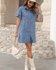 Denim Frilled Short Sleeve Dress