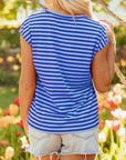 Stripe Ribbed Cap Sleeve T-Shirt