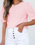 Scarlet Flower Textured Short Sleeve Top