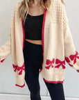 Bow Textured Open-Front Cardigan