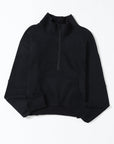 Zip Up Stand Collar Ribbed Thumbhole Sleeve Sweatshirt