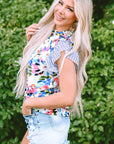 Mariah Floral Striped Ruffled Sleeve Blouse
