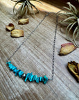 Turquoise Chip Necklace – Sterling Silver Pearl Accent – Paperclip Chain