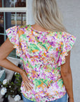 Savanna Ruffled Short Sleeve Notched Neck Blouse