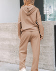 Solid Corduroy Lace Hoodie and Pants Set