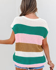 Stripe Colorblock V-Neck Sweater T-Shirt