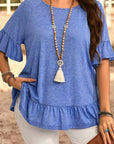 Plus Size Ruffle Raglan Short Sleeve Blouse