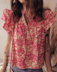 Boho Ruffle Sleeve Buttoned Blouse