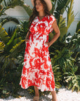 Scarlett Floral Trimmed V Neck Ruffle Sleeve Long Dress