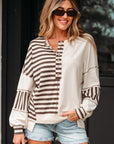 Stripe Patchwork Long Sleeve Henley Top