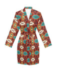 Old Aztec Women's Long Sleeve Belted Satin Feel Dressing Lounge Robe