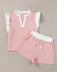 Melissa Trim Ruffled Top and Drawstring Shorts Set