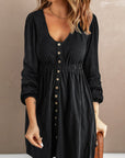 Solid Button-Up Scoop Neck Dress