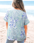 Marleigh Leopard Print V Neck Short Sleeve Blouse