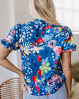 Ainara Flower Puff Short Sleeve Loose Blouse