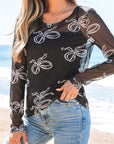 Bow Mesh Long Sleeve Top