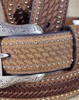32-46 In Western Nocona Leather Mens Belt Conchos Ostrich Tan Overlay