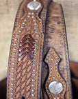 32-46 In Western Nocona Leather Mens Belt Conchos Ostrich Tan Overlay