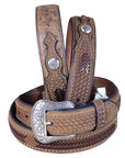 32-46 In Western Nocona Leather Mens Belt Conchos Ostrich Tan Overlay
