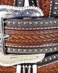 Western Nocona Leather Mens Belt Scallop Overlay Copper 32-46