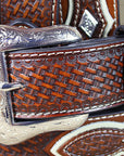 Western Nocona Mens Belt Tooled Diamond Silver Conchos Copper 48 Ines