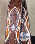 Western Nocona Mens Belt Tooled Diamond Silver Conchos Copper 48 Ines
