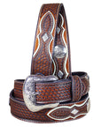 Western Nocona Mens Belt Tooled Diamond Silver Conchos Copper 48 Ines