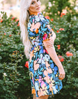 Alena Collared Split Neck Floral Flared Dress