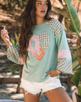 Emilia Plaid Floral Peace Heart Long Sleeve Top