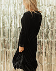 Olivia Velvet Buttoned Puff Sleeve V Neck Split Midi Dress