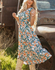 Kara Floral Tie Waist Sleeveless Holiday Long Dress