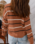 Stripe Ribbed Trim Drop Shoulder Sweater