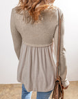 Alexandra Textured Long Sleeve V Neck Babydoll Top