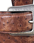 3D Mens Ostrich Print Leather Belt Removable Silver Buckle