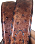 3D Mens Ostrich Print Leather Belt Removable Silver Buckle