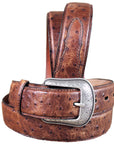 3D Mens Ostrich Print Leather Belt Removable Silver Buckle