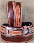 3D Natural Mens Fashion Ranger Tan Leather Belt Silver Buckle