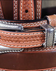 3D Natural Mens Fashion Ranger Tan Leather Belt Silver Buckle