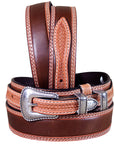 3D Natural Mens Fashion Ranger Tan Leather Belt Silver Buckle