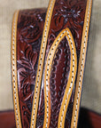 3D Floral Tan Mens Fashion Ranger Leather Belt Silver Buckle