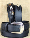 32 Inch 3D Black Mens Western Fashion Leather Belt Removable Buckle