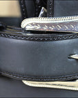 42 Inch 3D Black Mens Western Fashion Leather Belt Removable Buckle