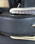 32 Inch 3D Black Mens Western Fashion Leather Belt Removable Buckle