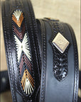 42 Inch 3D Black Mens Western Fashion Leather Belt Removable Buckle