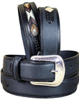 42 Inch 3D Black Mens Western Fashion Leather Belt Removable Buckle