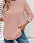Solid Waffle Knit Long Sleeve Top