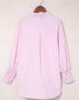 Stripe Smocked Cuff Buttoned Shirt