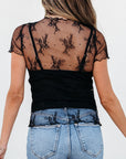 Floral Sheer Mesh Short Sleeve Blouse