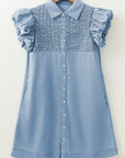 Vanessa Flutter Sleeve Button Up Denim Dress