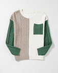 Colorblock Patch Pocket Drop Shoulder Sweater